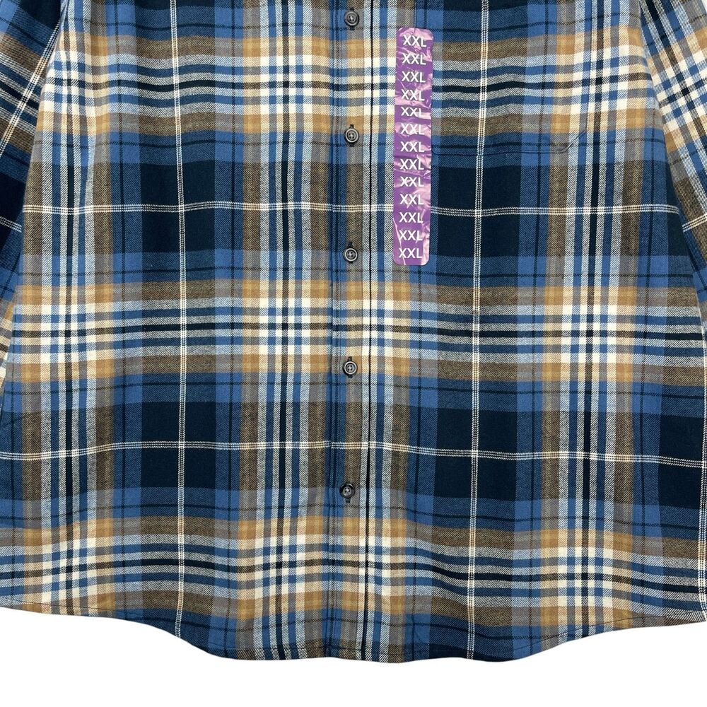 Eddie Bauer Men’s Flannel Shirt XXL Blue Brown Plaid Long Sleeve Button-Up NWT - Picture 3 of 11